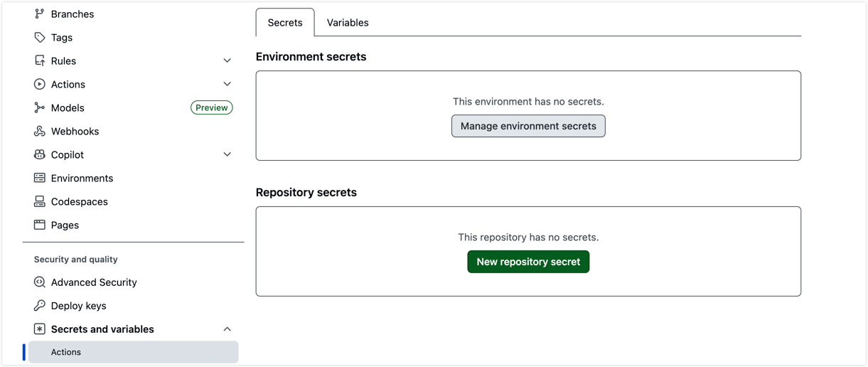 Set GitHub Actions Secrets 和 Variables